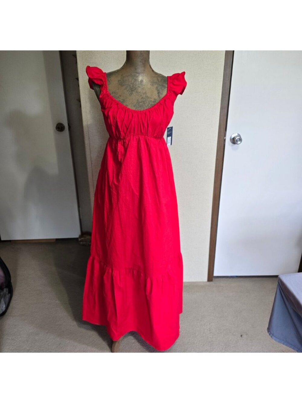 NEW Universal Thread XS Womens Red Maxi Ruffle Dress Cotton Casual Empire - Picture 5 of 5